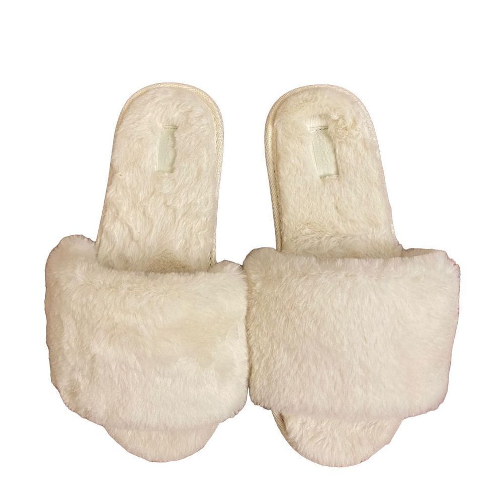 NEW SKIMS The Slide Faux Fur Slipper in Bone Size 35 = US 4-4.5